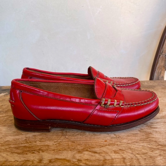RALPH LAUREN Vtg 80’s Red Leather Loafers Sz 6B Mint RARE Handmade in Maine USA! - Picture 4 of 12